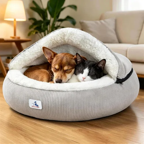 Vista 8 de Cama calmante y acogedora para cueva de perro, madriguera para No se pliega, funda con capucha, camas de capullo lavables, perros medianos y gatos