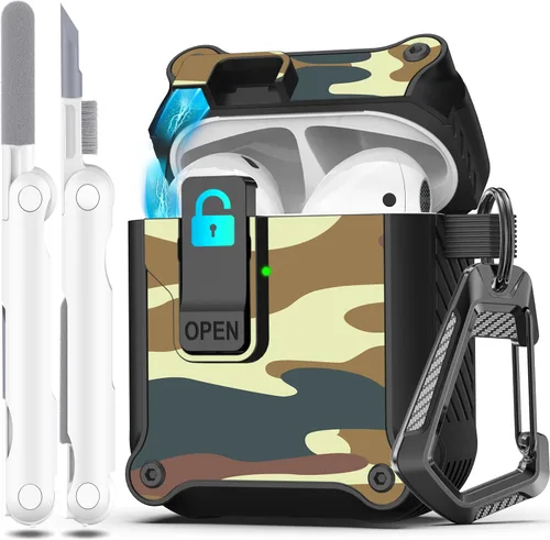 Vista 71 de R-fun Funda de carga compatible con AirPods de 2ª generación 2019, 1ª generación 2016, protección completa contra caídas, tapa desplegable