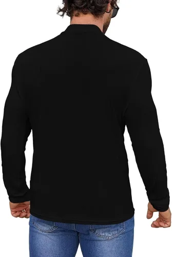 Vista 4 de Camisas casuales de cuello alto falso para hombre, de manga larga, suaves y transpirables