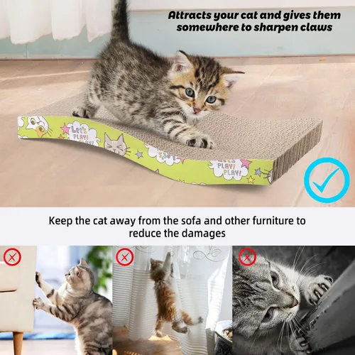 Vista 3 de PrimePets Rascador de cartón para gatos, almohadilla para rascar con forma curva, rascador de gato, tablero corrugado reversible con hierba gatera