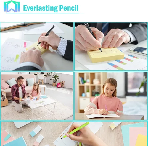 Vista 6 de 12 juegos de lápices eternos, bolígrafo infinito, lápices sin afilar para escribir, dibujar, estudiantes, sostenibles para suministros escolares