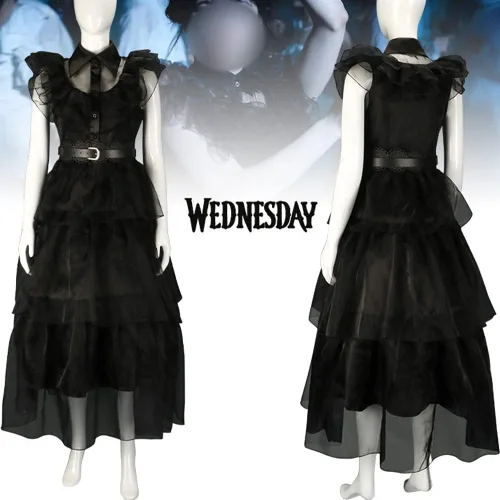 Vista 8 de IDOTTA Girls Wednesday Addams Costumes Dress For Kids Family Halloween Princess Cosplay Party Outfit Addams Costumes