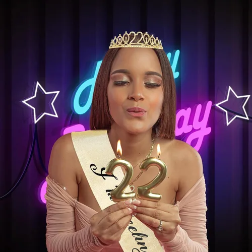 Vista 2 de CIEHER Juego de celebración de cumpleaños dorado - Faja, tiara y decoraciones para cumpleaños número 22 Cumpleaños número 22 dorado
