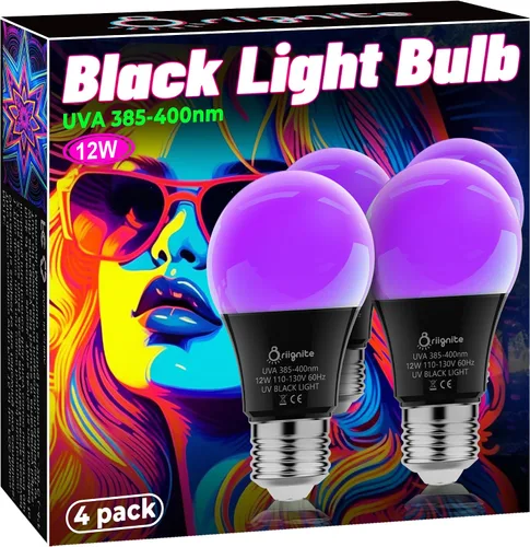 Vista 10 de Bombillas Briignite de luz negra, 12 W LED de luz negra para decoración de Halloween, foco de luz UV-A 385-400 nm, foco de luz negra A19