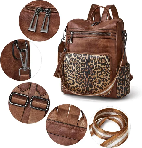 Vista 40 de OPAGE - Mochila de cuero para mujer, con borla de moda, bolso de hombro, mochila grande, bolsa de viaje, gris, L