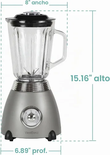 Vista 7 de West Bend Licuadora de estilo retro de 3 velocidades con tarro de mezcla de vidrio de 48 oz y hoja de acero inoxidable, 500 vatios, gris