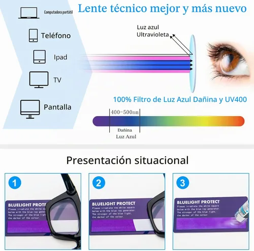 Vista 6 de REAVEE Gafas de lectura para mujer, bloqueo de luz azul, elegantes y de gran tamaño, bisagra de resorte