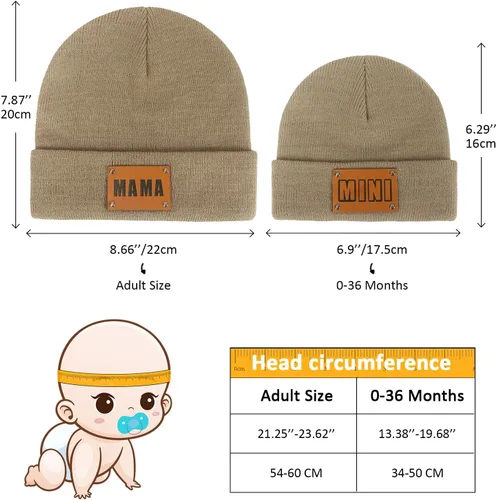 Vista 3 de Gorro para padres e hijos,Madre y bebé hijahijo gorro de punto cálido de invierno,Gorro suave para niños