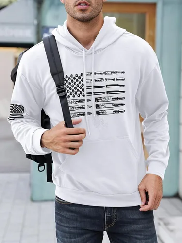 Vista 2 de Vdnerjg Sudaderas con capucha para hombre, de manga larga, con estampado de la bandera estadounidense, con cordón