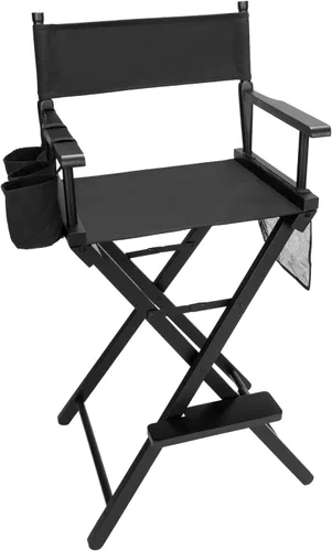Vista 9 de mefeir Silla de director mediana y alta de 24 pulgadas de altura, maquillaje de artista plegable con cubierta de repuesto, bolsas laterales