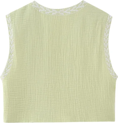 Vista 2 de Top de ganchillo para mujer, chaleco urbano bordado, cuello en V, sin mangas, parte delantera abierta, Y2K