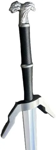 Vista 4 de Espada de espuma de fantasía de 41 pulgadas, serpientes gemelas plateadas, espada medieval de alta densidad para cosplay y colección para Navidad