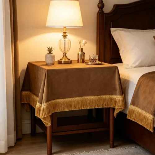 Vista 38 de F-CHU - Funda de terciopelo negro de lujo para mesita de noche con flecos dorados, mantel decorativo para mesita de noche, a prueba de polvo