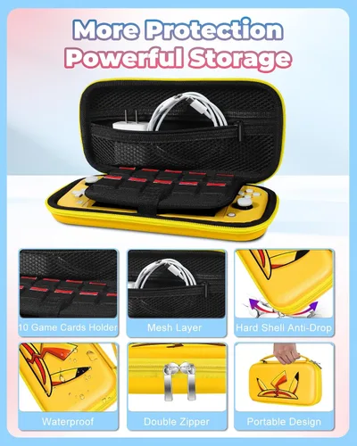 Vista 4 de Gurgitat Carrying Case for Nintendo Switch Lite Travel Carry Cases Hard Shell Protective Cover Strap Anime Cute Girls Boys Accessories Storage
