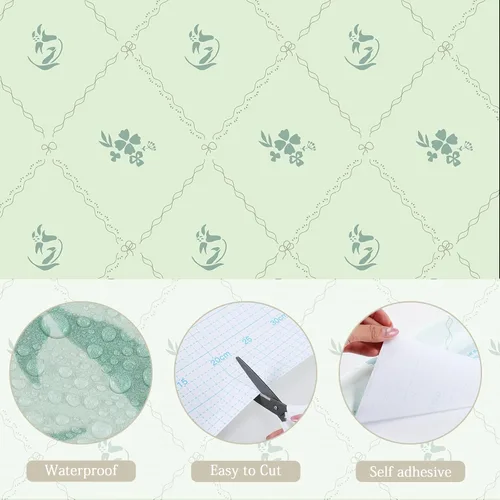 Vista 5 de Hopepak Papel pintado de despegar y pegar con rayas florales, papel pintado 17" x 78.7", papel de contacto con arco de flores verdes, papel pintado