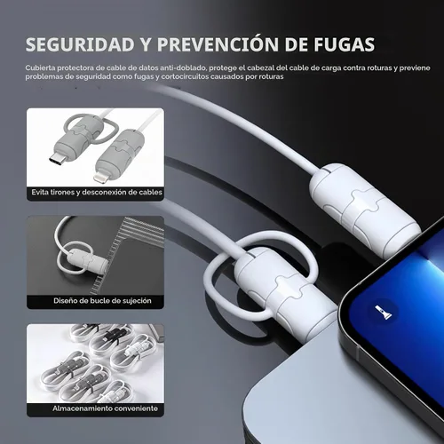 Vista 5 de Protectores de cable de carga, 6 piezas 2 en 1 de silicona de doble extremo compatible con cables de iPhone Android con USB-C tipo C, funda