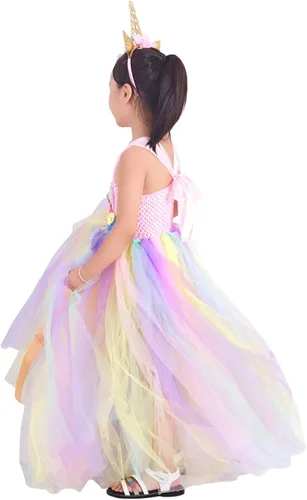 Vista 6 de Unicorniosirena tutú vestido para niñas Unicorniosirena con diadema cintura alta vestido de tul para fiesta 4T 6T 8T 10T