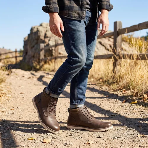 Vista 2 de Vostey Botas de senderismo para hombre, botas casuales para hombre marrón (673-darkbrown)