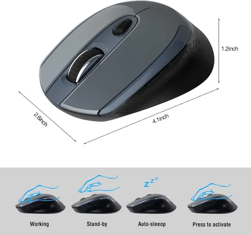 Vista 5 de Ratón inalámbrico, mouse inalámbrico silencioso de 2.4 G para laptop, mouse con 6 botones y 3 DPI ajustables para computadora, escritorio, MacBook