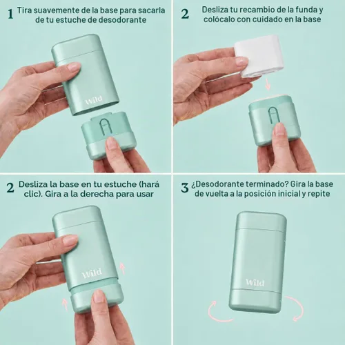 Vista 6 de Wild - Kit de inicio recargable de desodorante con estuche de agua y recarga perfumada de pomelo rosa y lima 1.4oz - Sin aluminio - Protección