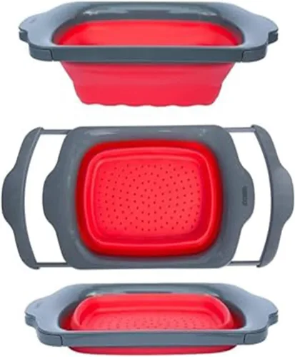 Vista 10 de Comfify Colador sobre el fregadero con asas, elegante colador de cocina de plástico negro para pasta, verduras y frutas, diseño que ahorra espacio