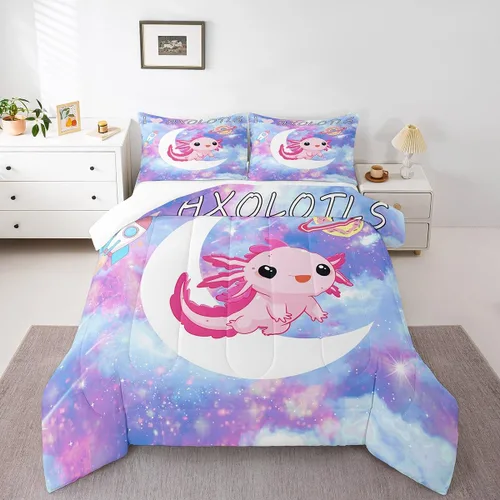 Vista 63 de Feelyou Lindo juego de ropa de cama de ajolote para niños y niñas tamaño twin, juego de edredón de salamandra para niños, mujeres y hombres, edredón