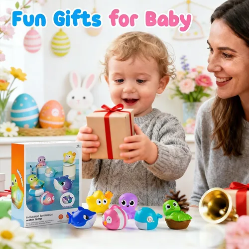 Vista 6 de Juguetes de baño iluminados, juguetes de piscina para niños de 1, 2, 3 años, juguetes de baño activados por agua para niños de 1 a 3 años, juguetes