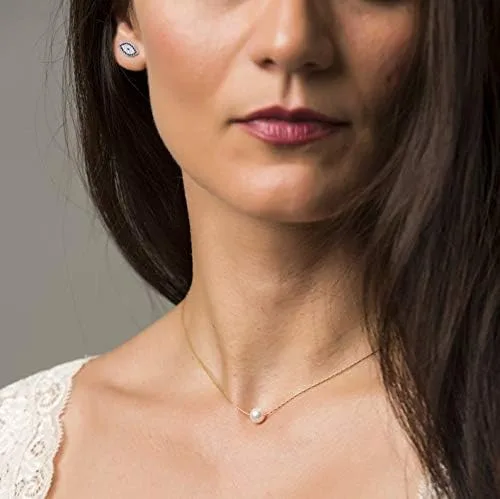 Vista 6 de Collar de perlas de oro amarillo de 14 quilates para mujer, cadena duradera de oro real con colgante de perla cultivada individual, regalo