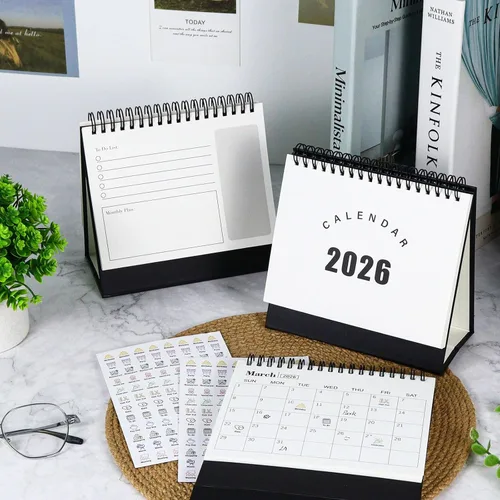 Vista 2 de Multibey Calendario de escritorio 2025-2026, calendario de escritorio pequeño abatible de 6.5 x 6.5 pulgadas, julio 2025-diciembre 2026, calendario