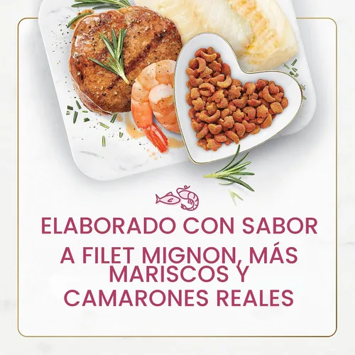 Vista 3 de Fancy Feast Purina - Alimento seco para gatos, sabor filet mignon con mariscos y camarones reales, comida gourmet para gatos con vitaminas