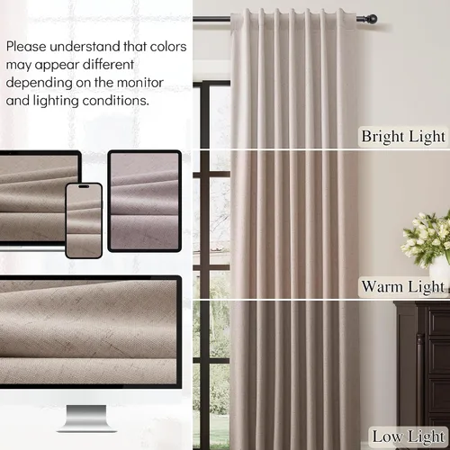Vista 64 de Guken Cortinas opacas de lino, 2 paneles rústicos, elegantes, 100% opacas, con aislamiento térmico, banda de ganchos y trabilla trasera, 52 x 84