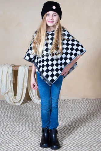 Vista 4 de Manta chal envolvente con capa a juego para mamá y yo Boho Open Front Winter Poncho Buffalo Plaid Warm Cardigan