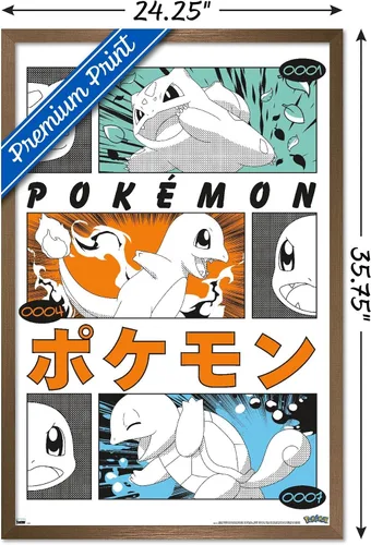 Vista 3 de Pokémon - Póster de pared de anime Trio, 34 pulgadas de largo x 22.4 pulgadas de ancho, versión enmarcada en bronce Versión con marco de bronce