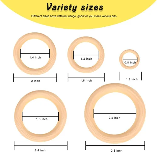 Vista 2 de 50 anillos de madera maciza sin terminar para manualidades