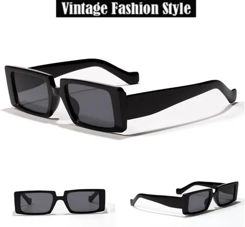 Vista 2 de Laurinny Gafas de sol rectangulares para mujeres y hombres, estilo vintage de los años 90, marco cuadrado ancho, gafas de sol gruesas retro