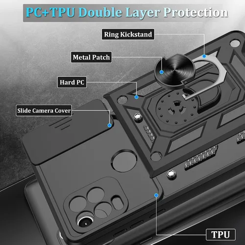 Vista 5 de Gritup Funda para Moto G Stylus 5G-2021 con cubierta deslizante para cámara 1 paquete de protectores de pantalla HD Soporte de metal giratorio