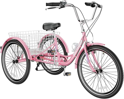 Vista 24 de H&ZT Triciclo para adultos, bicicleta de 3 ruedas, triciclo crucero, con cambio de 7 velocidades, manilla de freno de estacionamiento, paso bajo