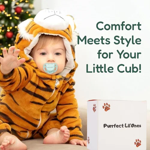 Vista 2 de Purrfect Lil'Ones Chupete de silicona con accesorios Clip y estuche No tóxico, seguro para bebés de dentición Mantenlo limpio Ligero, agarre