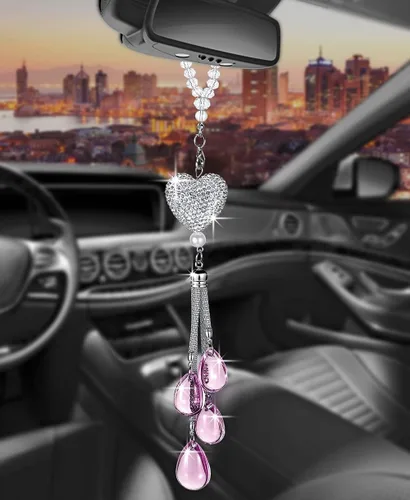Vista 22 de Glamorosa decoración colgante de espejo de coche con cabeza de zorro azul oscuro, adorno de automóvil con temática animal para mujeres y hombres
