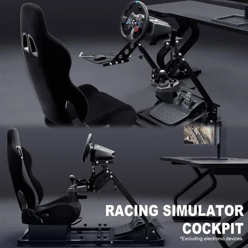 Vista 3 de Marada Flight Simulator Cockpit with Black Seat and Racing Sim Cockpit for Driving and Flight Sim Fit for