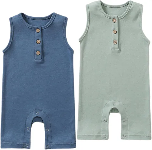 Vista 10 de Baby Boys Sleeveless Romper,Newborn Tank Top Summer Clothes Short Jumpsuit Gris azulado
