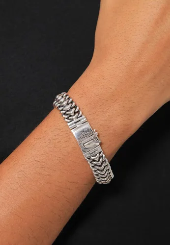 Vista 3 de kuzzoi Pulsera bizantina de plata de ley 925 para hombre, longitud 7,48 pulgadas - 9,05 pulgadas, ancho 0,59 pulgadas, 2.11 onzas