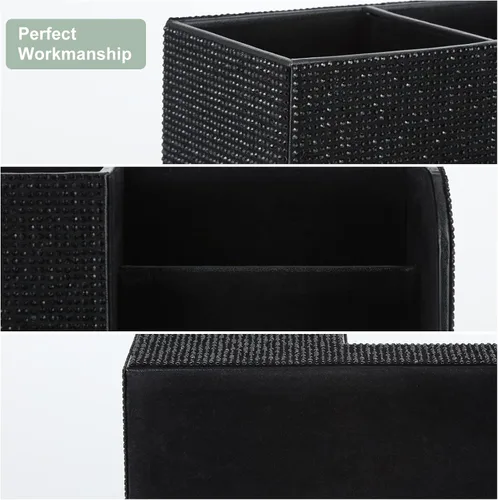 Vista 4 de Portalápices de escritorio con diamantes de imitación pegados, caja de almacenamiento de papelería, organizador multifuncional para bolígrafos