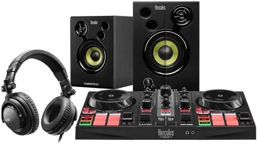 Vista 3 de Kit de aprendizaje DJ Hercules MK II que incluye el controlador DJ Inpulse 200 MK II, auriculares HD45 y altavoces DJ Monitor 32