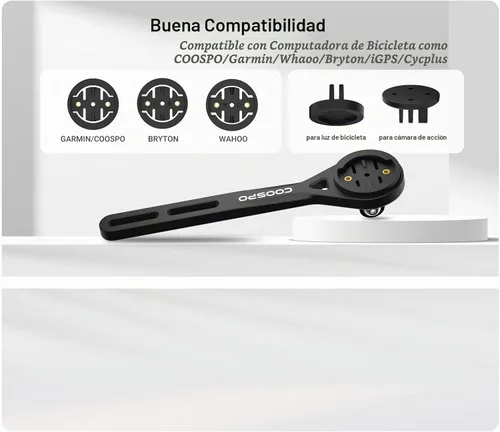 Vista 2 de COOSPO Ordenador de bicicleta frontal extendido MT6S, compatible con manillar integrado Aero para computadora de ciclismo, compatible con Garmin