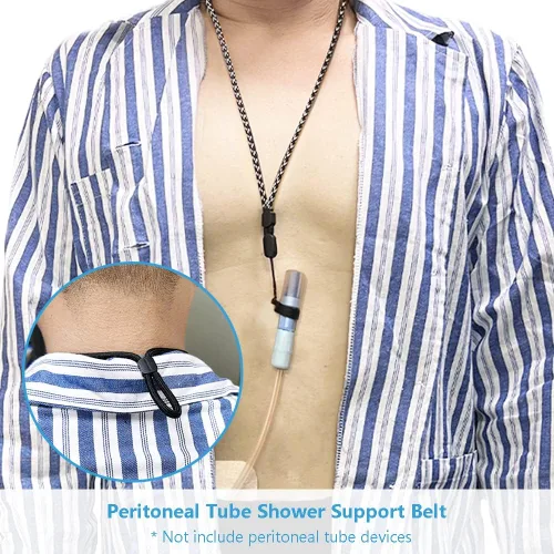 Vista 2 de Soporte para catéter de diálisis peritoneal, cinturón de soporte de tubo PD con cordón ajustable y anillos, evita el desprendimiento durante