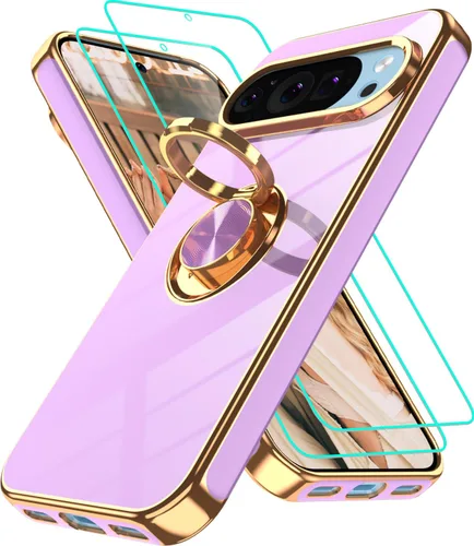 Vista 332 de Funda para Motorola Moto G 5G 2024: Funda Moto G Play 5G 2024 con 2 piezas de protectores de pantalla, soporte de anillo de rotación de 360°