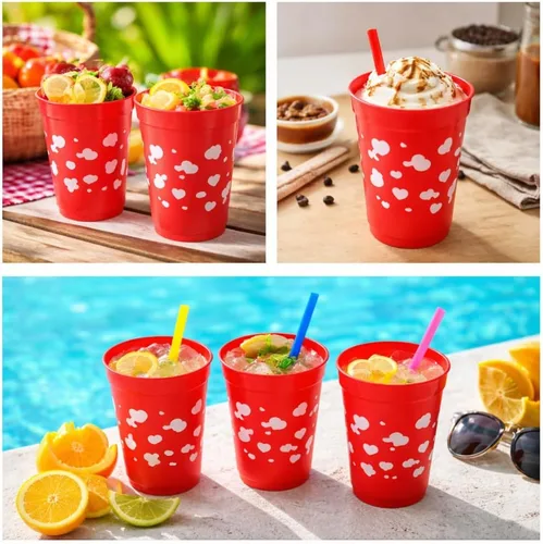 Vista 7 de 4E's Novelty Vasos reutilizables de plástico para el día de San Valentín para niños, 8 onzas, paquete de 12, vasos rojos con corazones, suministros