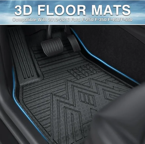 Vista 2 de Mixsuper Alfombrillas Delanteras del Piso Compatibles con Ford F-250/F-350/F-450/F-550 2012-2016, Super Duty con Pedal Elevado del Lado