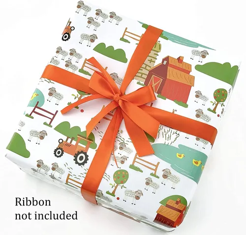 Vista 4 de Stesha Party Papel de regalo Granja Rojo Granero - Plegado plano 30 x 20 pulgadas, 3 hojas